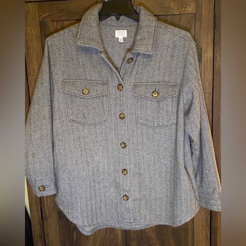 Time and Tru Gray Herringbone Utility Shacket